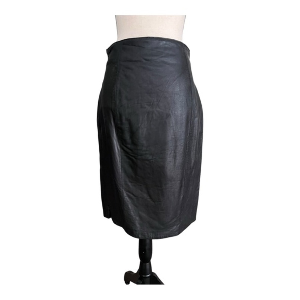 Vintage 80s Andrew Marc Black Leather Pencil Skirt Size 12